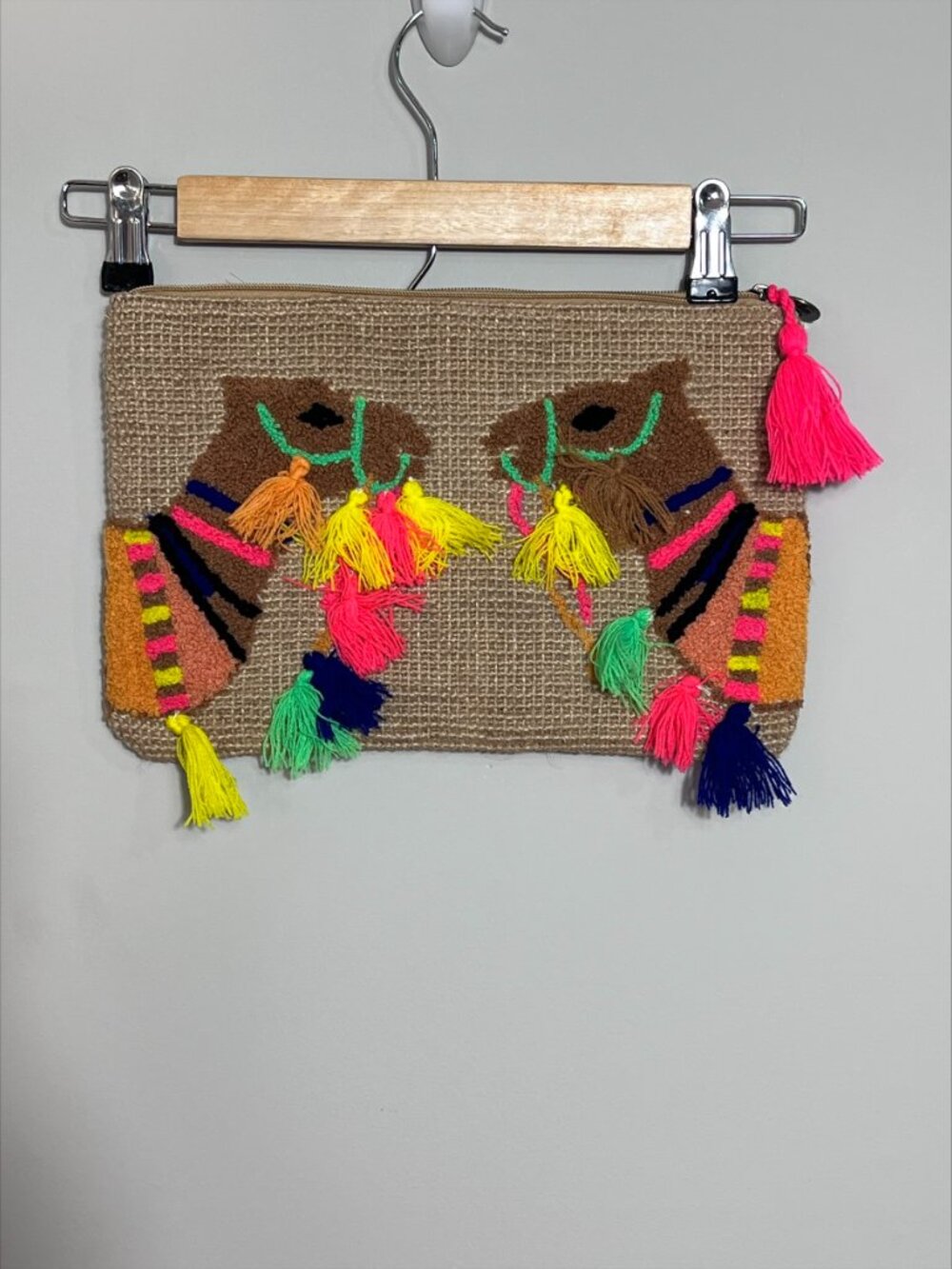 America & Beyond A815 Boho Embroidered Tassel Clutch Multicolor Woven Bag